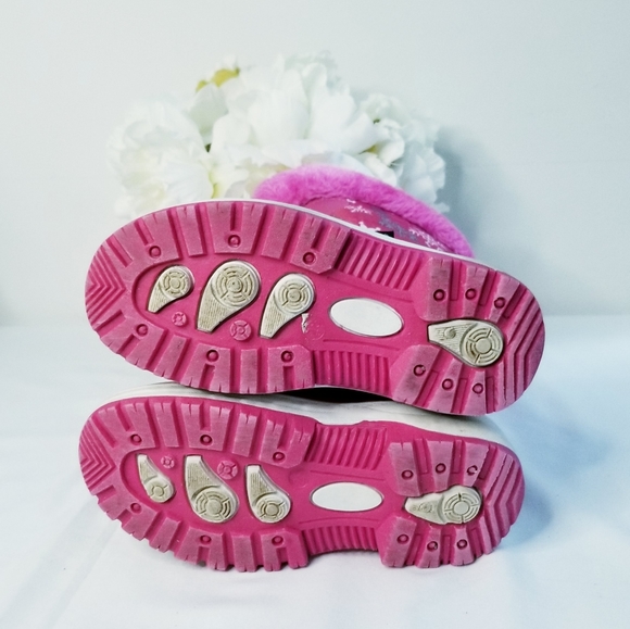 Toddler Girl's Pink Snowflakes Print  Lace Up Zippered Winter Snow Boots - Picture 10 of 12